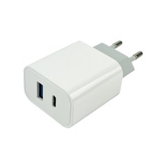 Сетевое зарядное устройство Mibrand MI-15 20W PD + Quick Charger USB-A + USB-C White (MIWC/15UCW)