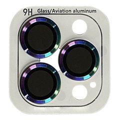 Защитное стекло Metal Classic на камеру (в упак.) для iPhone 15 Pro (6.1") / 15 Pro Max (6.7") (Сиреневый / Rainbow)
