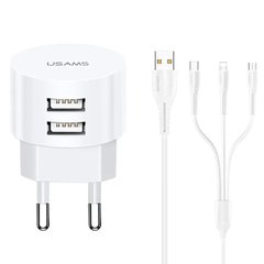 СЗУ USAMS T20 Dual USB Round Travel Charger (EU) + U35 3IN1 Charging Cable