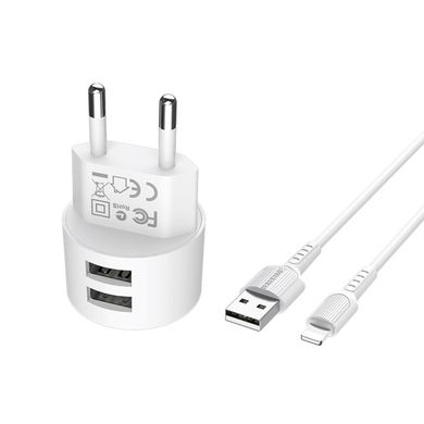 Сетевое зарядное устройство BOROFONE BA23A Brilliant dual port charger set(Lightning) White (BA23ALW)