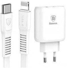 Мережевий зарядний пристрій Baseus Bojure Series USB-C QC3.0 32W + USB-C to Lightning Cable White (TZTUN-BJ02)